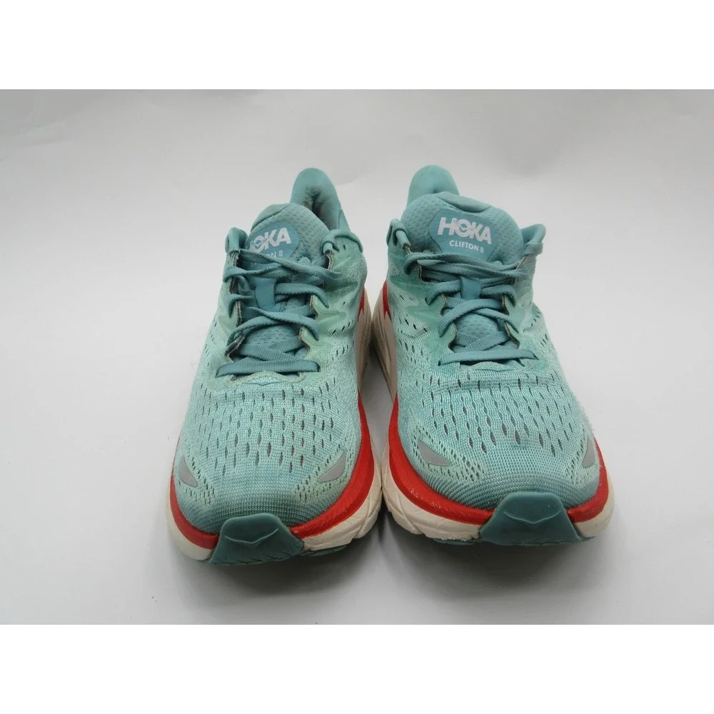 HOKA Clifton 8 Shoes Womens‎ Size 8 Blue Teal Red Running Cushioned 1119394 AEBL